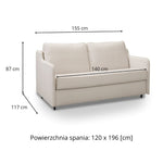 Sofa SOL 2 osobowa z funkcją spania stelaż włoski z materacem 120 cm i pojemnikiem