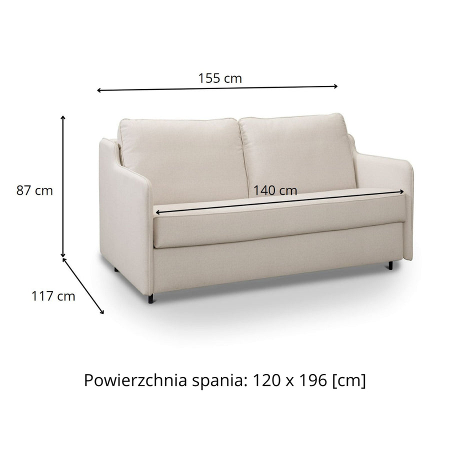 Sofa SOL 2 osobowa z funkcją spania stelaż włoski z materacem 120 cm i pojemnikiem
