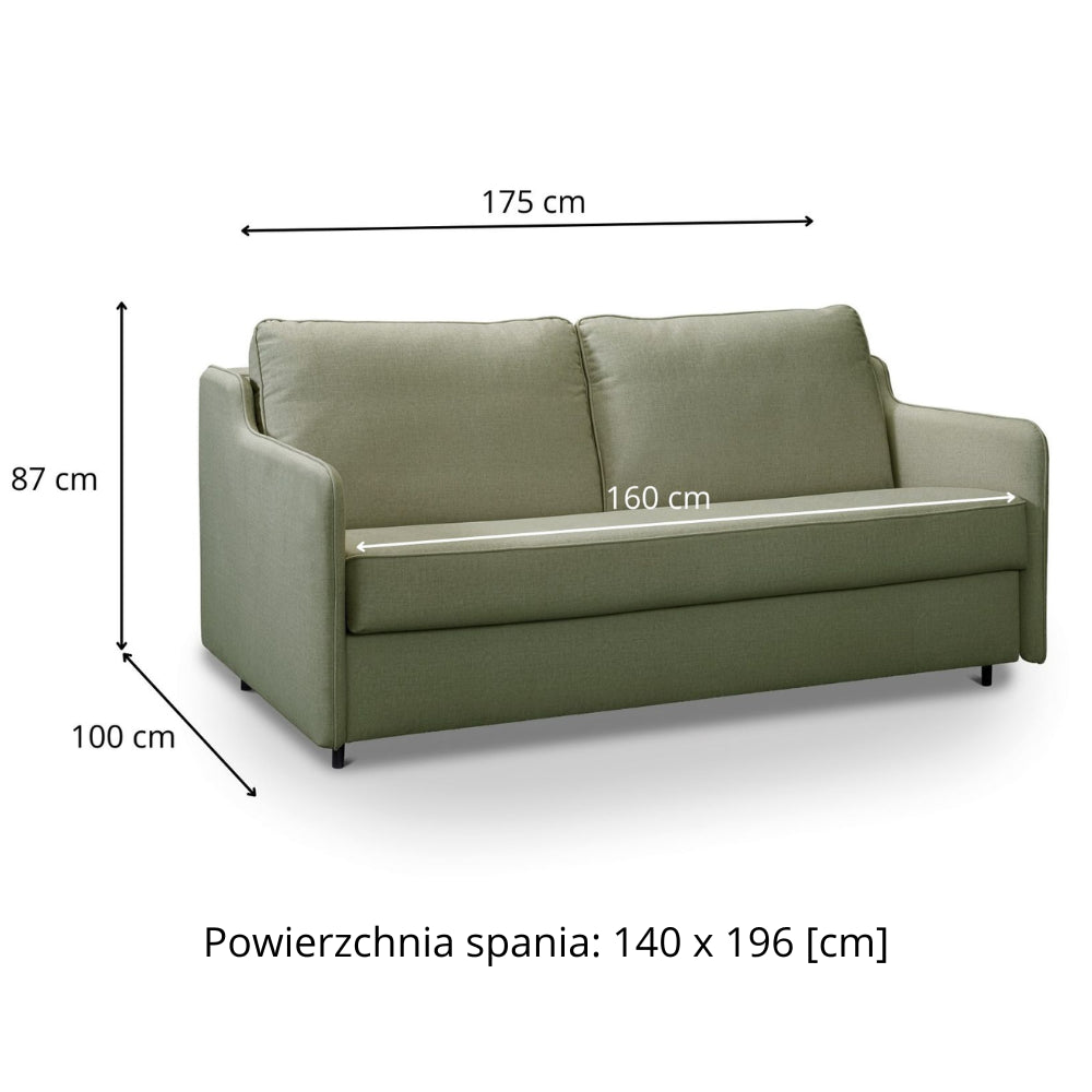 Sofa SOL 2,5 osobowa z funkcją spania stelaż włoski z materacem 140 cm
