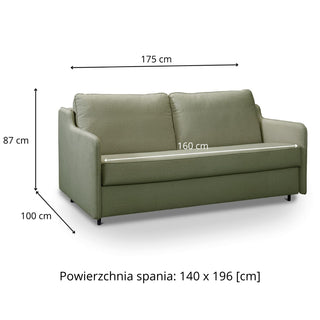 Sofa SOL 2,5 osobowa z funkcją spania stelaż włoski z materacem 140 cm