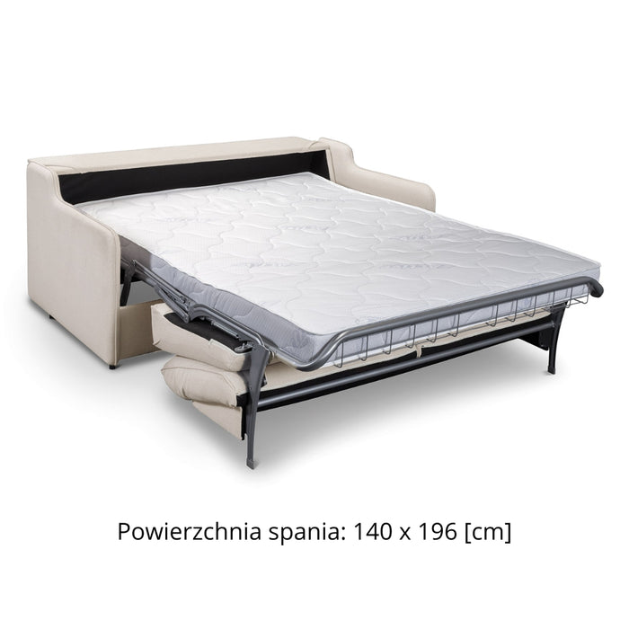 Sofa SOL 2,5 osobowa z funkcją spania stelaż włoski z materacem 140 cm i pojemnikiem