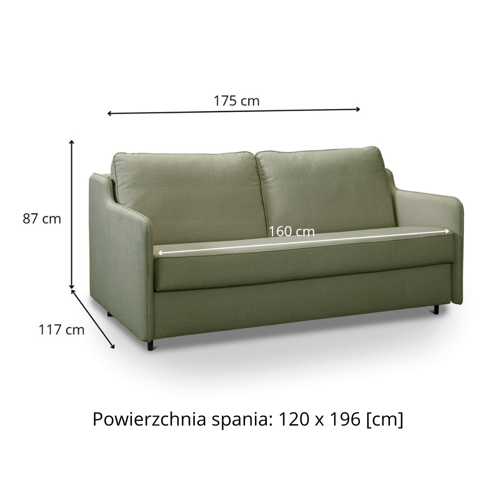 Sofa SOL 2,5 osobowa z funkcją spania stelaż włoski z materacem 140 cm i pojemnikiem
