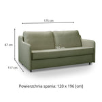 Sofa SOL 2,5 osobowa z funkcją spania stelaż włoski z materacem 140 cm i pojemnikiem