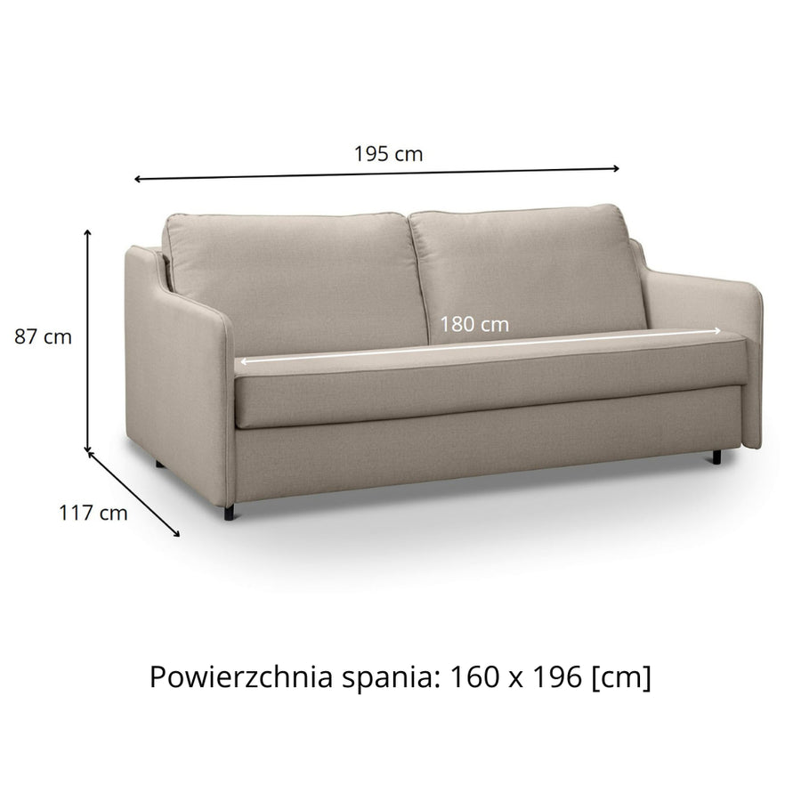 Sofa SOL 3 osobowa z funkcją spania stelaż włoski z materacem 160 cm i pojemnikiem