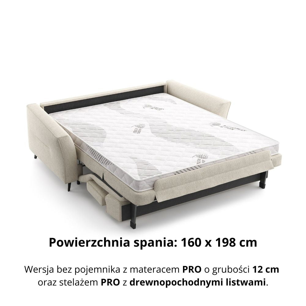 Sofa NOLA 3 osobowa z funkcją spania codziennego stelaż włoski z materacem 160 cm