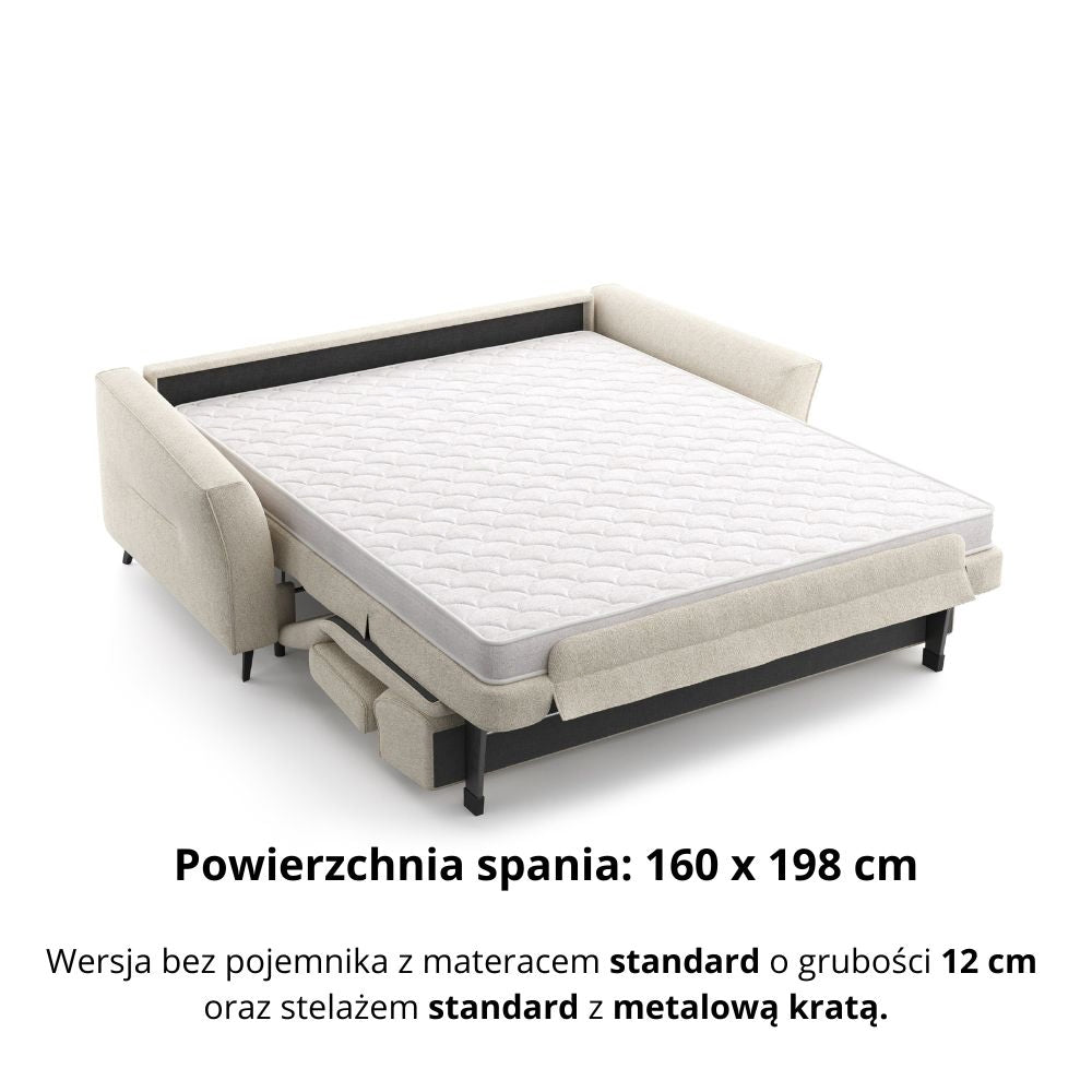Sofa NOLA 3 osobowa z funkcją spania codziennego stelaż włoski z materacem 160 cm