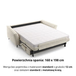 Sofa NOLA 3 osobowa z funkcją spania codziennego stelaż włoski z materacem 160 cm
