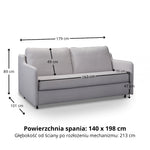 Sofa SOL 2 osobowa z funkcją spania stelaż włoski z materacem 120 cm