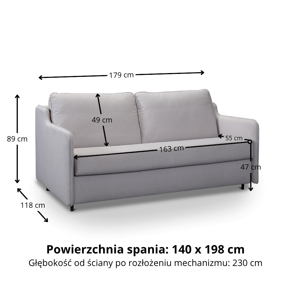 SOL 2.5 seater sofa with sleeping function Italian frame 140 cm mattress and container