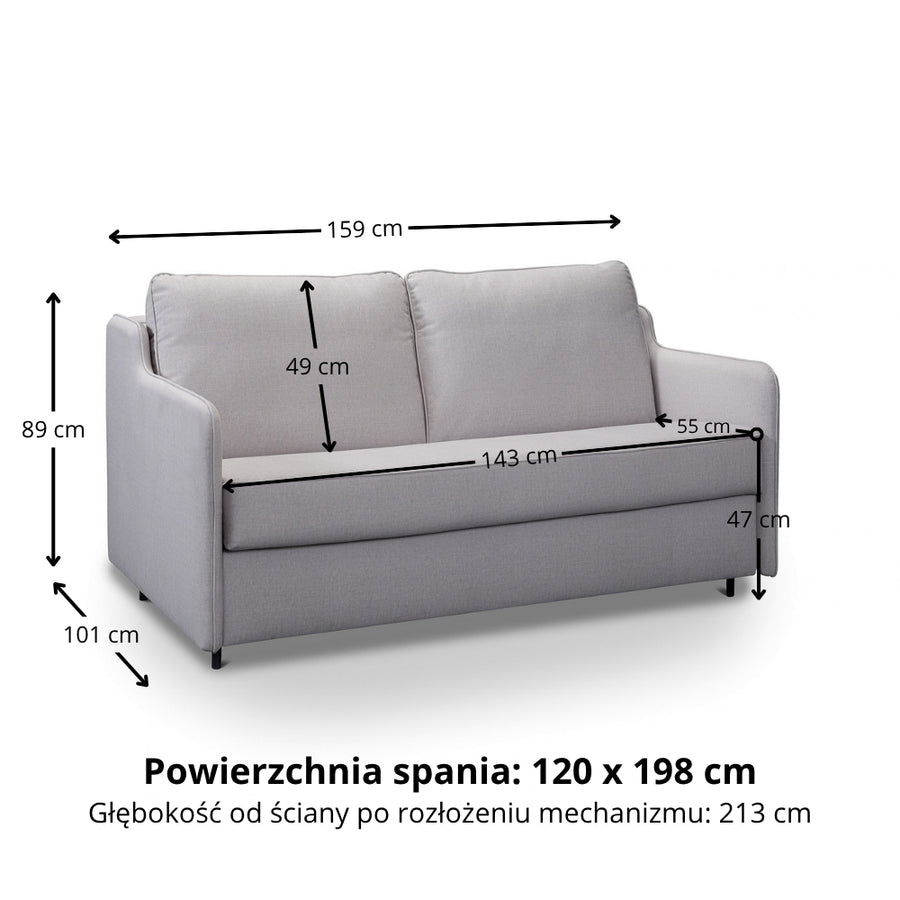 SOL 2 seater sofa with sleeping function Italian frame, with a 120 cm mattress