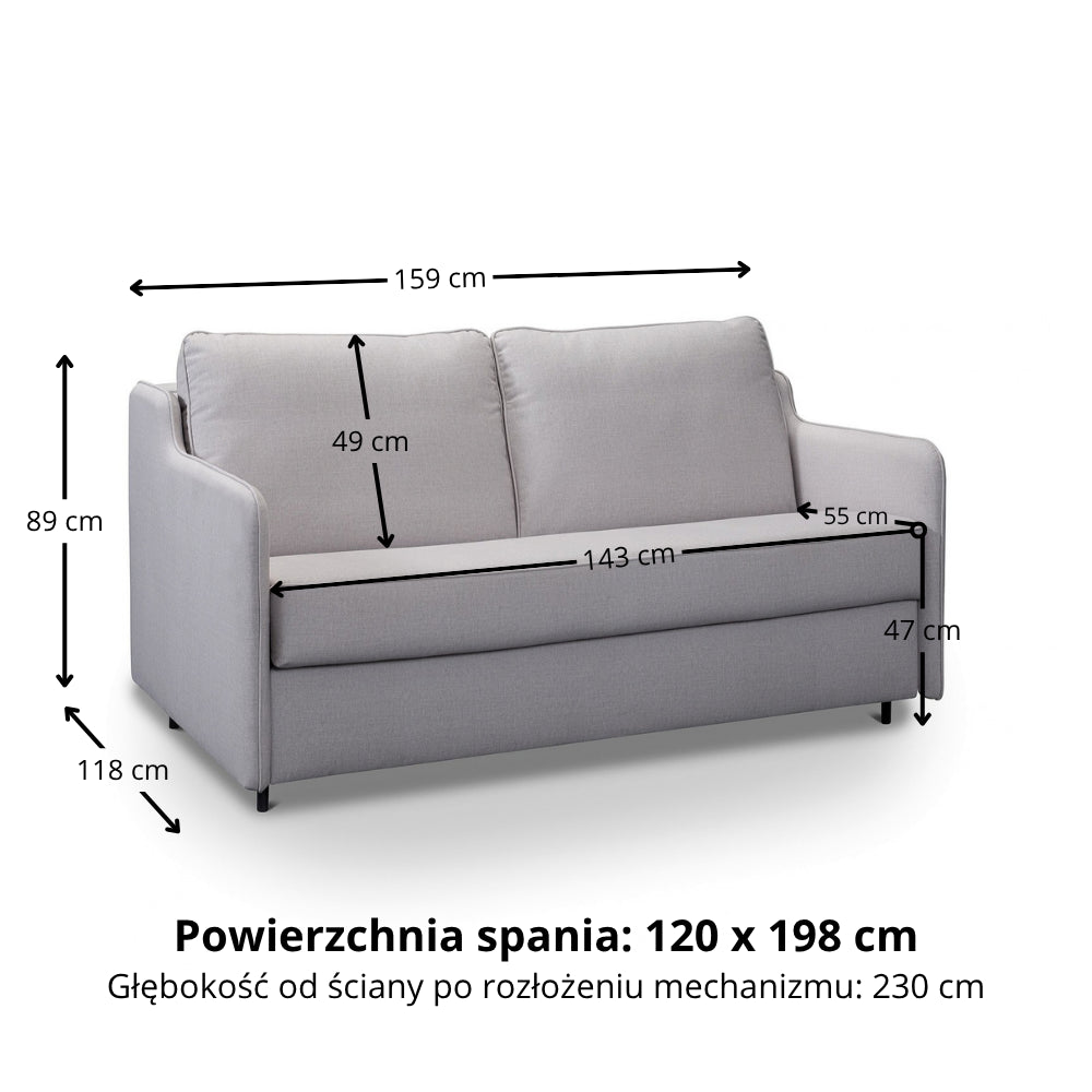 SOL 2 seater sofa with sleeping function, Italian frame 120 cm mattress and container