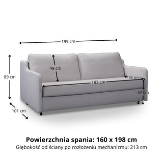 Sofa SOL 3 osobowa z funkcją spania stelaż włoski z materacem 160 cm