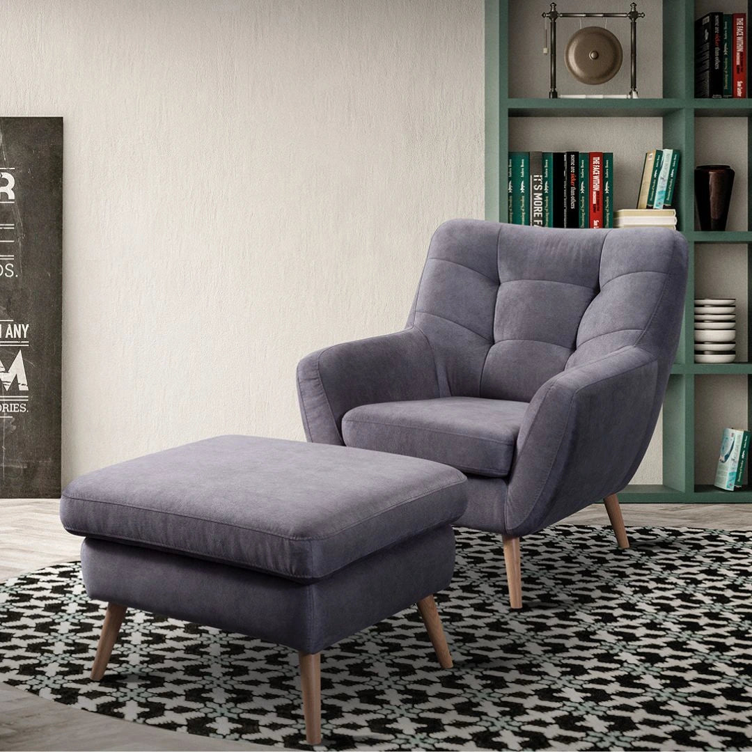 NORDI lounge armchair, quilted, on wooden legs