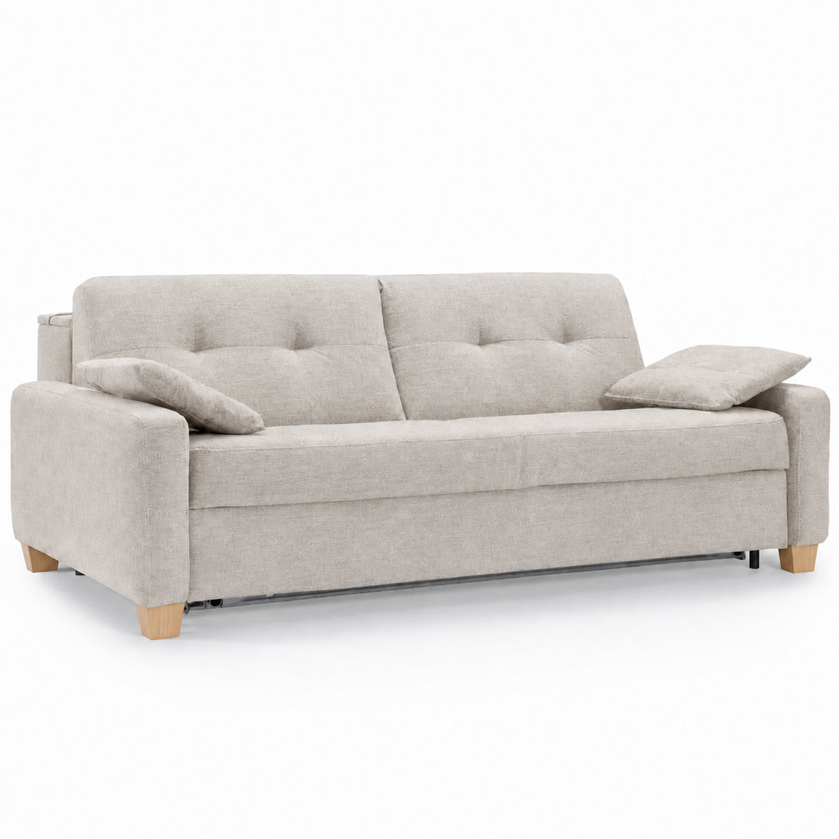 AURA 3-seater sofa with daily sleeping function, Italian frame, 160 cm mattress with container, on wooden legs