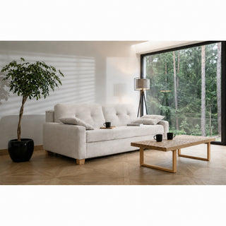 Sofa AURA 3 osobowa z funkcją spania codziennego stelaż włoski z materacem 160 cm z pojemnikiem na drewnianych nóżkach
