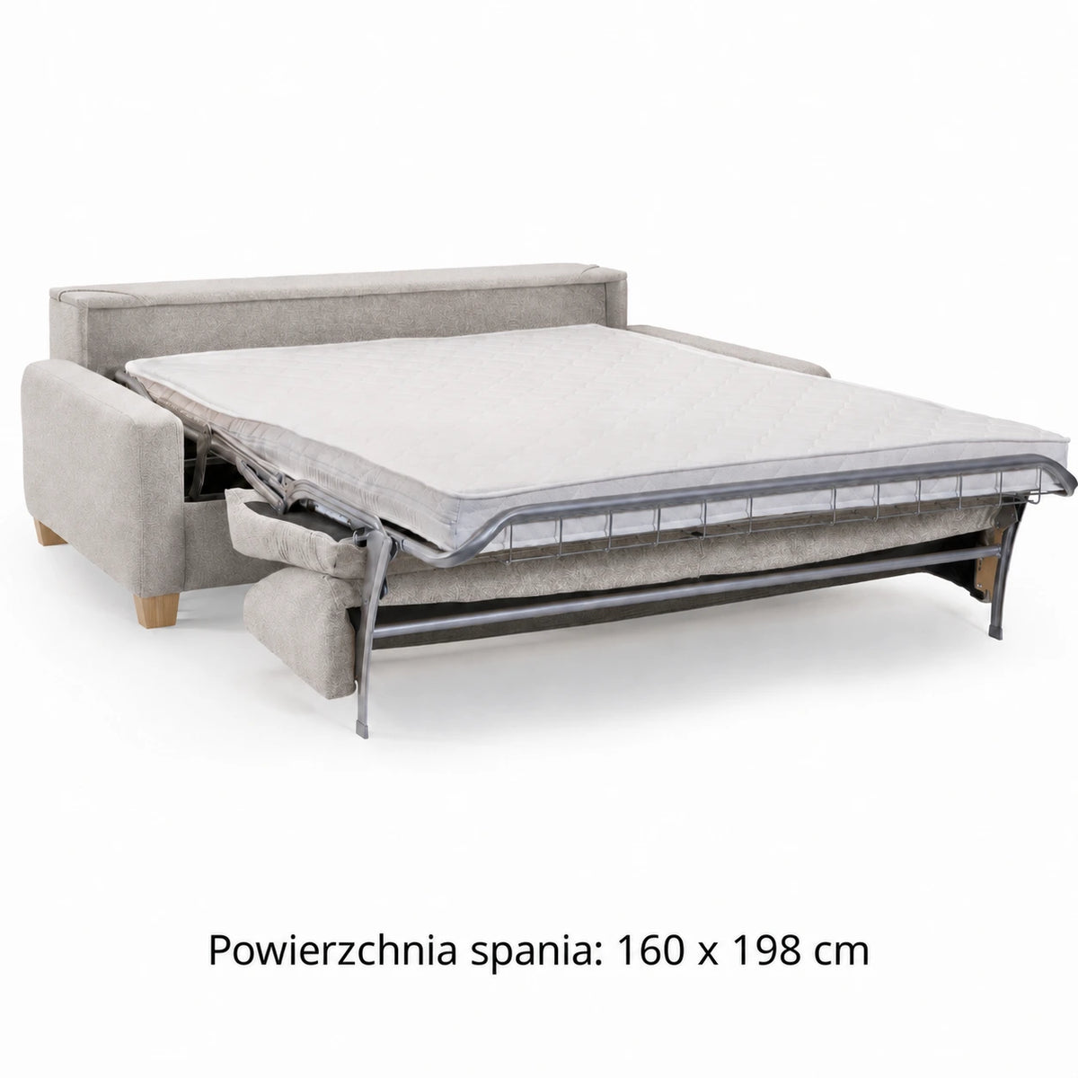 AURA 3-seater sofa with daily sleeping function, Italian frame, 160 cm mattress with container, on wooden legs