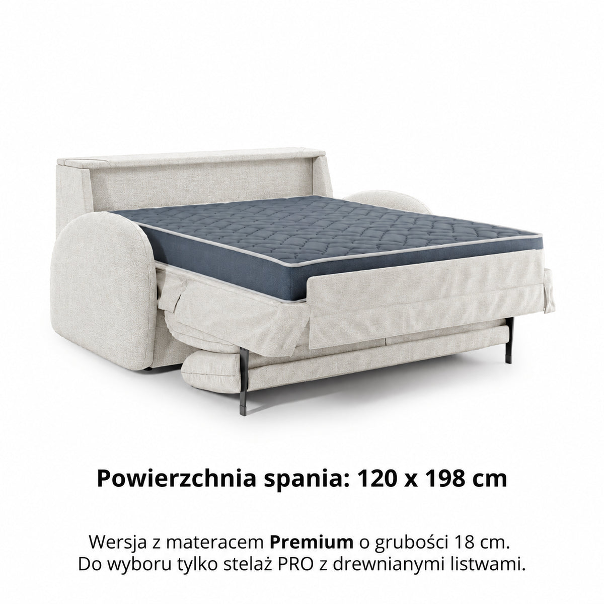 Sofa BELLA 2 osobowa z funkcją spania stelaż włoski z materacem 120 cm i pojemnikiem