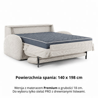 Sofa BELLA 2,5 osobowa z funkcją spania stelaż włoski z materacem 140 cm i pojemnikiem