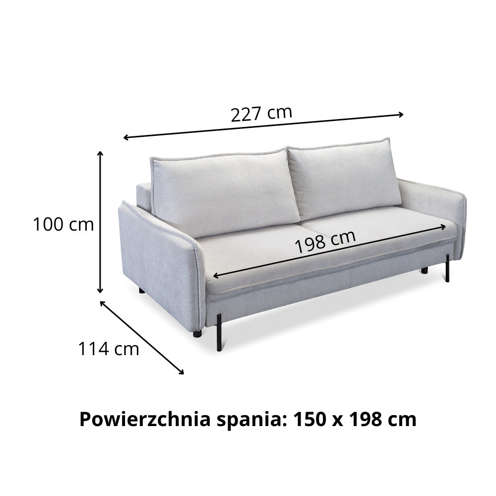 BJORK sofa bed with storage on metal legs