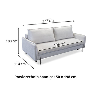 Sofa BJORK rozkładana z pojemnikiem na metalowych nóżkach