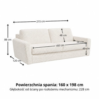 Sofa DOLLY 3 osobowa z funkcją spania stelaż włoski pro z materacem 160 cm i pojemnikiem