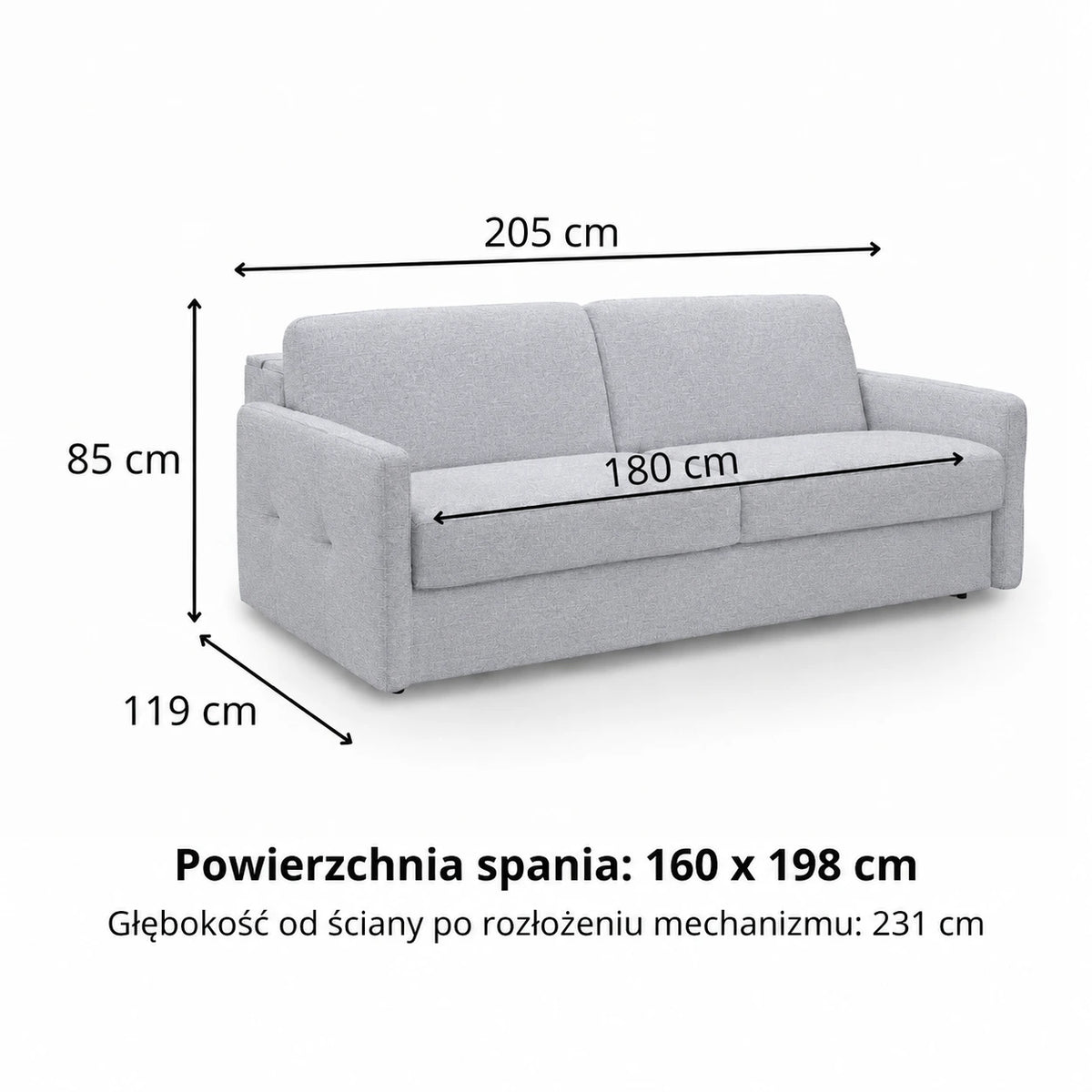 EMA 3-seater sofa with daily sleeping function, Italian PRO frame, 160 cm mattress and bedding container