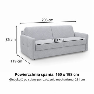 EMA 3-seater sofa with daily sleeping function, Italian PRO frame, 160 cm mattress and bedding container