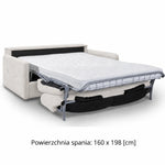 Sofa EMA 3 osobowa z pojemnikiem i funkcją spania codziennego stelaż włoski z materacem 160 cm
