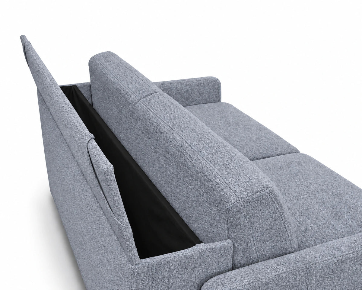 Sofa EMA 3 osobowa z pojemnikiem i funkcją spania codziennego stelaż włoski z materacem 160 cm