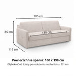 Sofa EMA 3 osobowa z pojemnikiem i funkcją spania codziennego stelaż włoski z materacem 160 cm