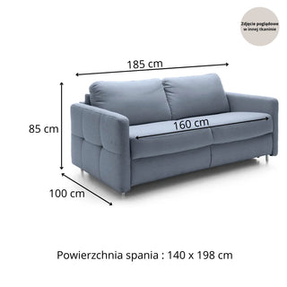 Sofa EMA 2,5 osobowa z funkcją spania codziennego stelaż włoski z materacem 140 cm