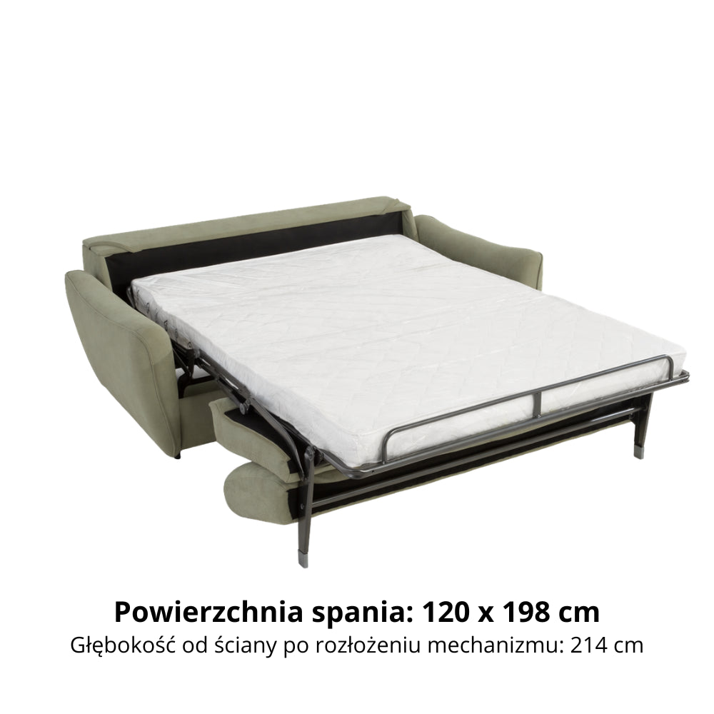 Sofa FLOSSY 2 osobowa z funkcją spania codziennego typu stelaż włoski z materacem 120 cm