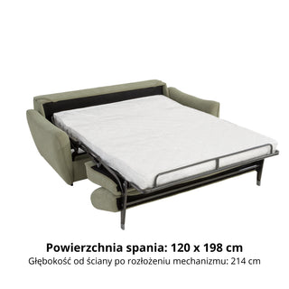 Sofa FLOSSY 2 osobowa z funkcją spania codziennego typu stelaż włoski z materacem 120 cm