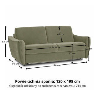 Sofa FLOSSY 2 osobowa z funkcją spania codziennego typu stelaż włoski z materacem 120 cm