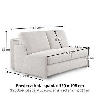 KIRA sofa without sides with daily sleeping function, Italian frame with a 120 cm mattress and a container