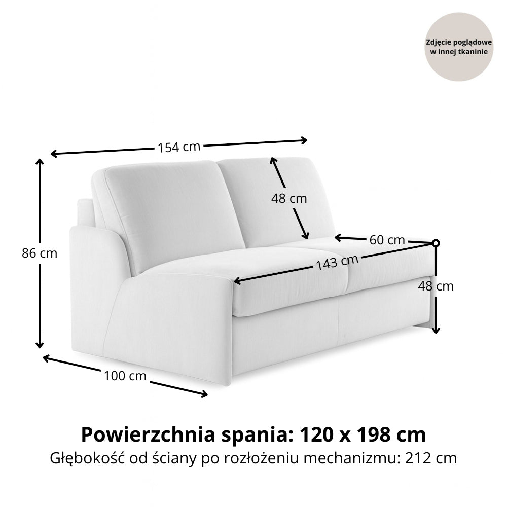 KIRA sofa without sides with daily sleeping function, Italian frame with a 120 cm mattress