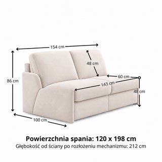 KIRA sofa without sides with daily sleeping function, Italian frame with a 120 cm mattress
