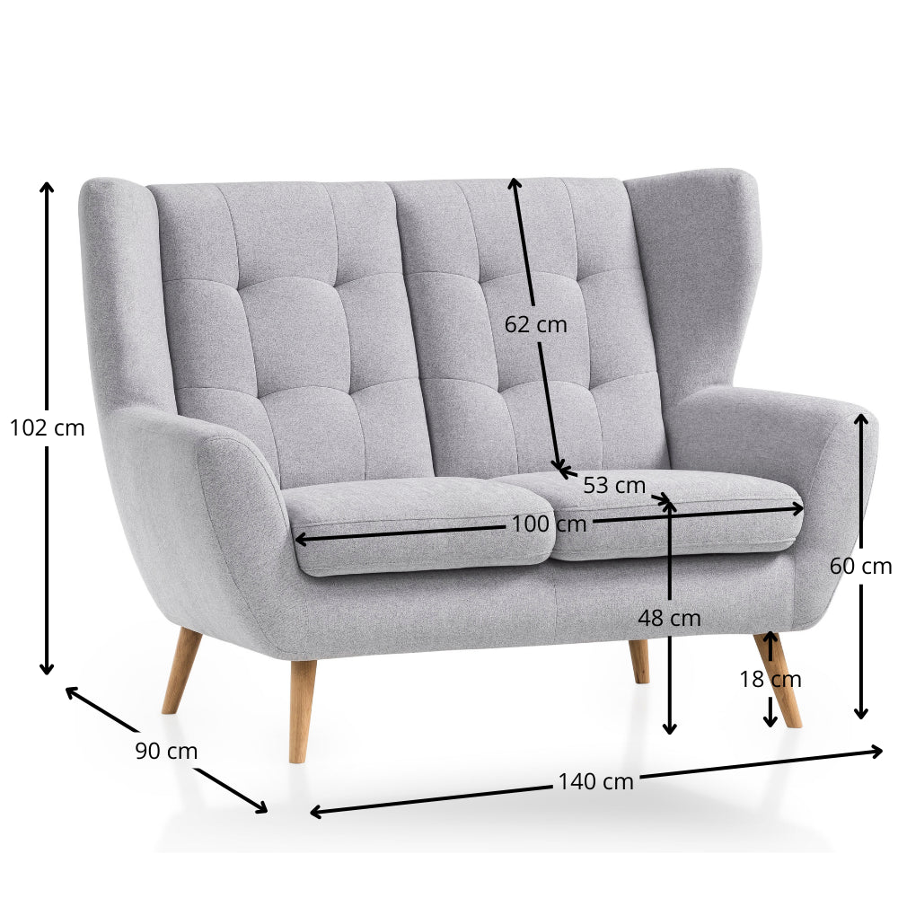 Sofa LAHTI uszak 2 osobowa pikowana na drewnianych nóżkach