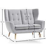 Sofa LAHTI uszak 2 osobowa pikowana na drewnianych nóżkach