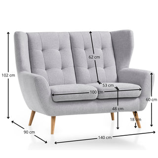 Sofa LAHTI uszak 2 osobowa pikowana na drewnianych nóżkach