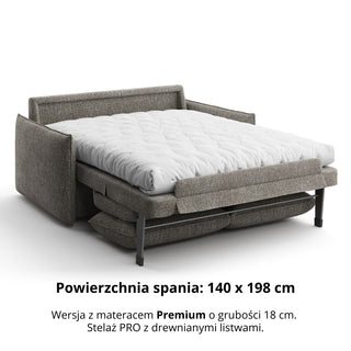 Sofa ARKADIA 2,5 osobowa z funkcją spania stelaż włoski z materacem 140 cm o grubości 18 cm