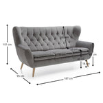 Sofa VOSS 3 osobowa pikowana na drewnianych nóżkach