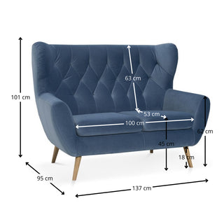 Sofa VOSS 2 osobowa pikowana na drewnianych nóżkach