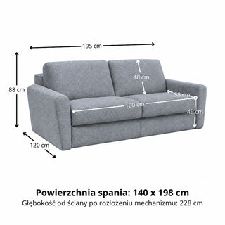 DOLLY 2.5 seater sofa with sleeping function Italian frame 140 cm mattress and container