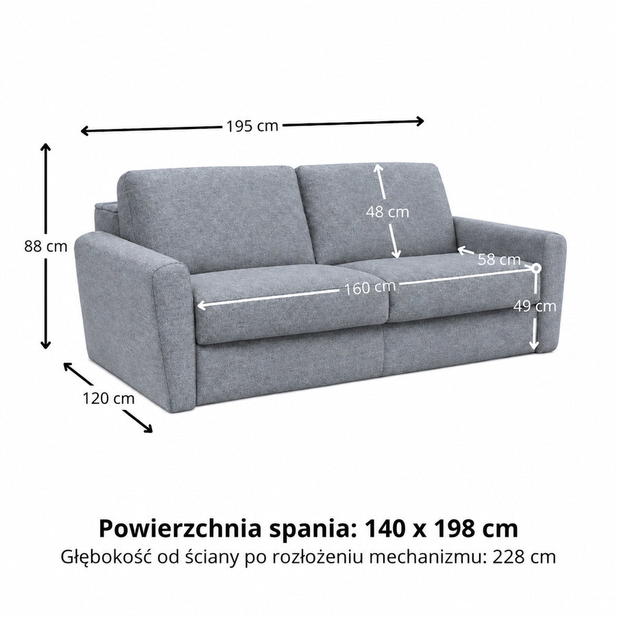 DOLLY 2.5 seater sofa with sleeping function Italian frame 140 cm mattress and container