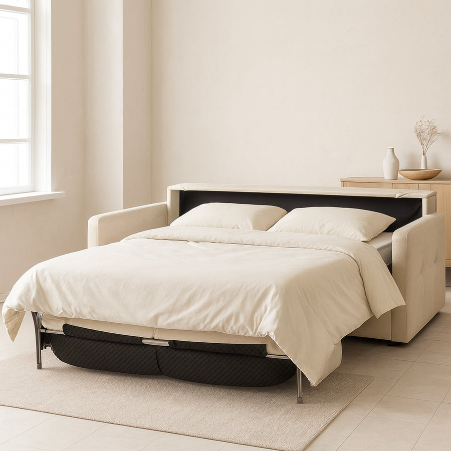 Sofa EMA 2,5 osobowa z funkcją spania codziennego stelaż włoski z materacem 140 cm