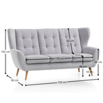 Sofa LAHTI uszak 3 osobowa pikowana na drewnianych nóżkach