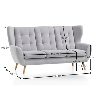 Sofa LAHTI uszak 3 osobowa pikowana na drewnianych nóżkach