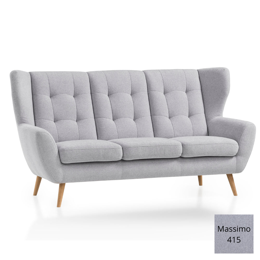 Sofa LAHTI uszak 3 osobowa pikowana na drewnianych nóżkach