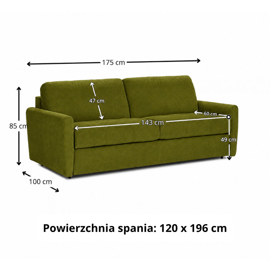 Sofa OLBIA 2 osobowa z funkcją spania stelaż włoski z materacem 120 cm